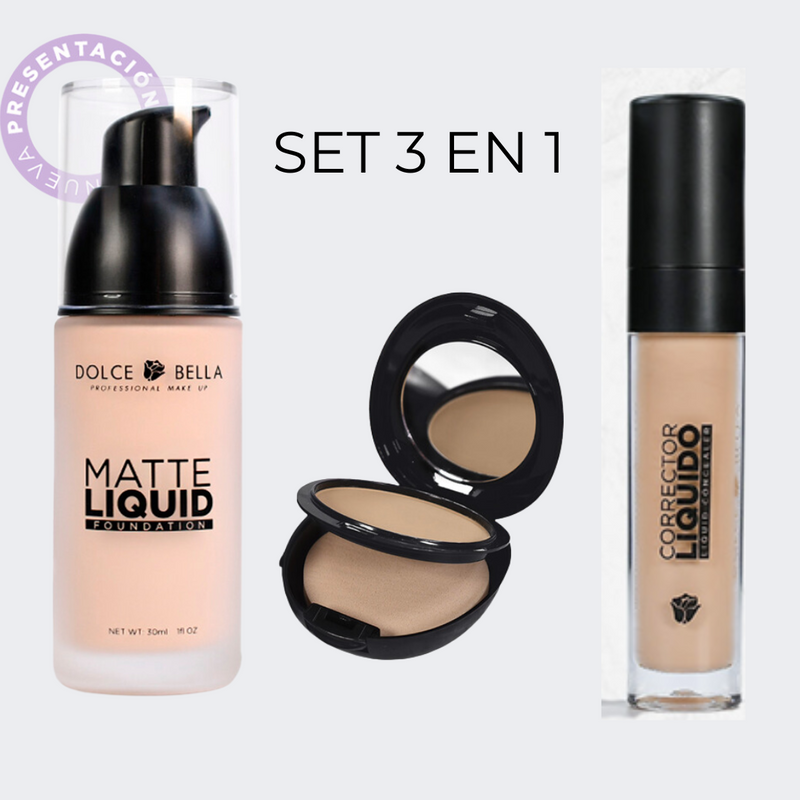 SET MAQUILLAJE BASE + CORRECTOR + EL POLVO